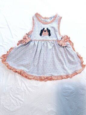 Just Blanks Girls Sleeveless Stripe Bow Dress Grey White Orange Size 18M Dog Pup